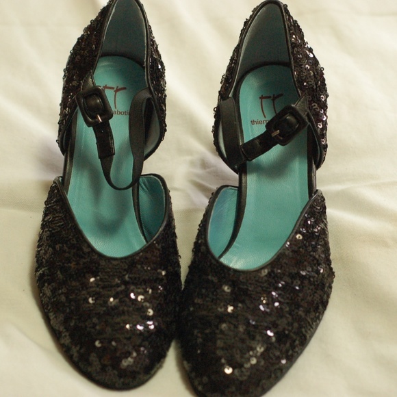 Thierry Rabotin Felic Black Sequin Shoes Sz 39